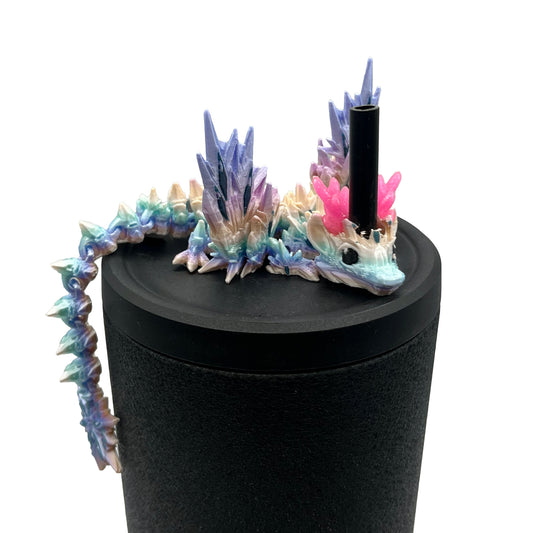 Baby Dragon Sip Sidekicks – 3D Printed Dragon Straw Topper for Tumblers | Fantasy Straw Buddy Accessory