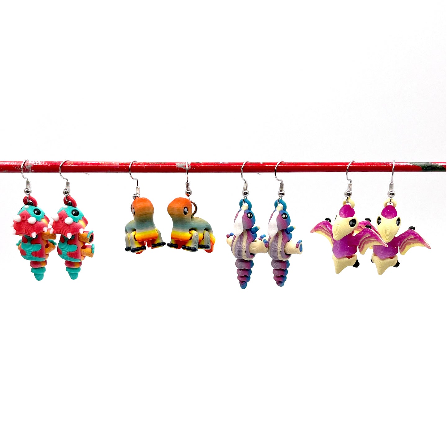 Tiny Dino Earrings – Lightweight 3D Printed Dinosaur Hook Earrings | Cute Hypoallergenic Prehistoric Jewelry