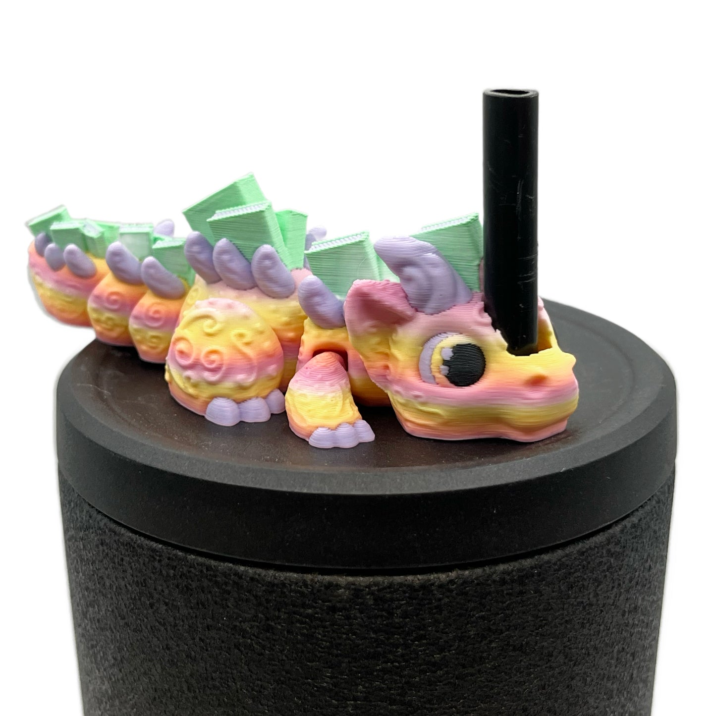 Book Dragon Sip Sidekicks – 3D Printed Dragon Straw Toppers for Tumblers | Cute Bookish Straw Buddy Accessories