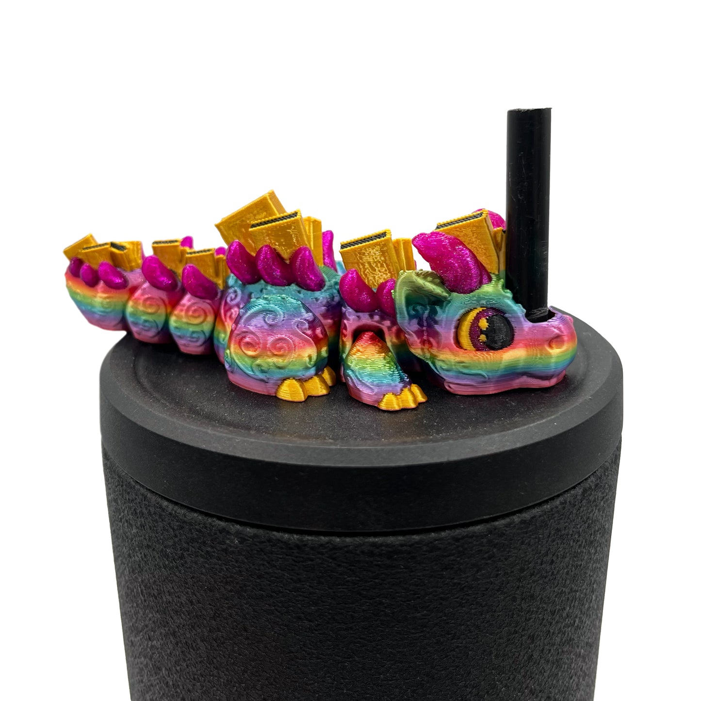 Book Dragon Sip Sidekicks – 3D Printed Dragon Straw Toppers for Tumblers | Cute Bookish Straw Buddy Accessories