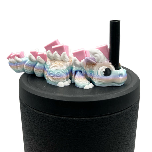 Book Dragon Sip Sidekicks – 3D Printed Dragon Straw Toppers for Tumblers | Cute Bookish Straw Buddy Accessories