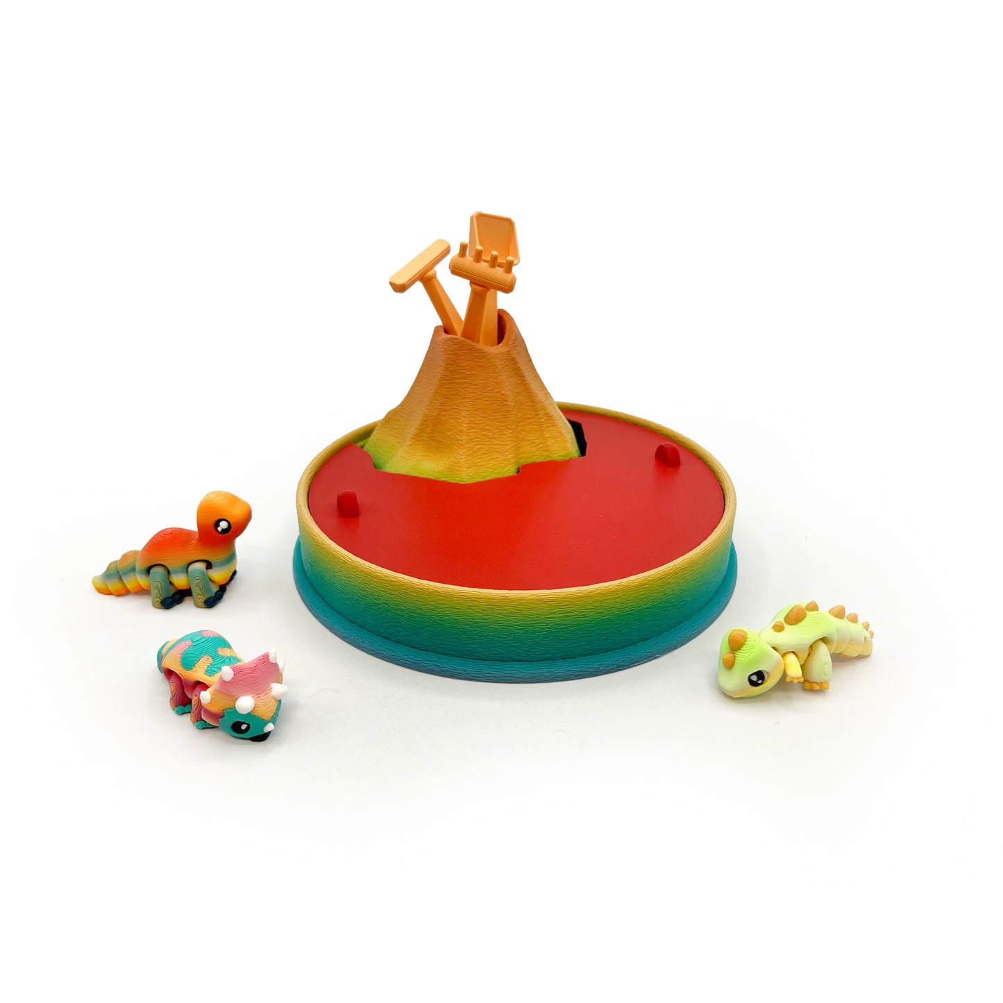 Dino Volcano Zen Garden – 3D Printed Dinosaur Play Set & Sensory Sand Desk Decor