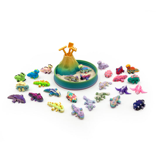 Dino Volcano Zen Garden – 3D Printed Dinosaur Play Set & Sensory Sand Desk Decor