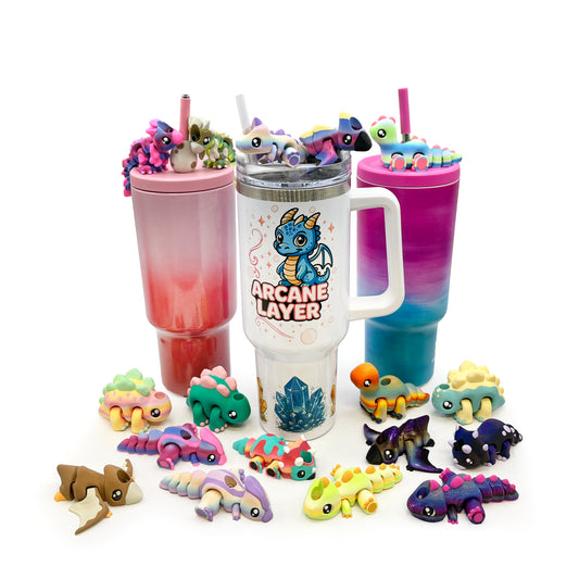 Dino Sip Sidekicks – 3D Printed Dinosaur Straw Toppers for Tumblers | Cute Prehistoric Straw Buddy Accessories